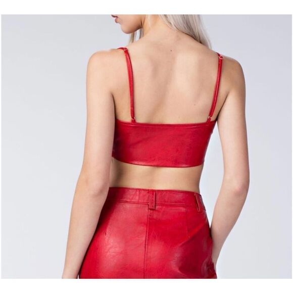 Anthropologie Red Faux Leather Crop Top Honey Punch Small Romantic Cherry Vibe‎ - Picture 7 of 7